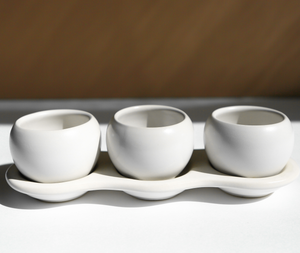 matte white trio ceramic cup candle